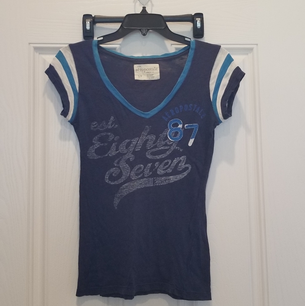 Navy V-neck top